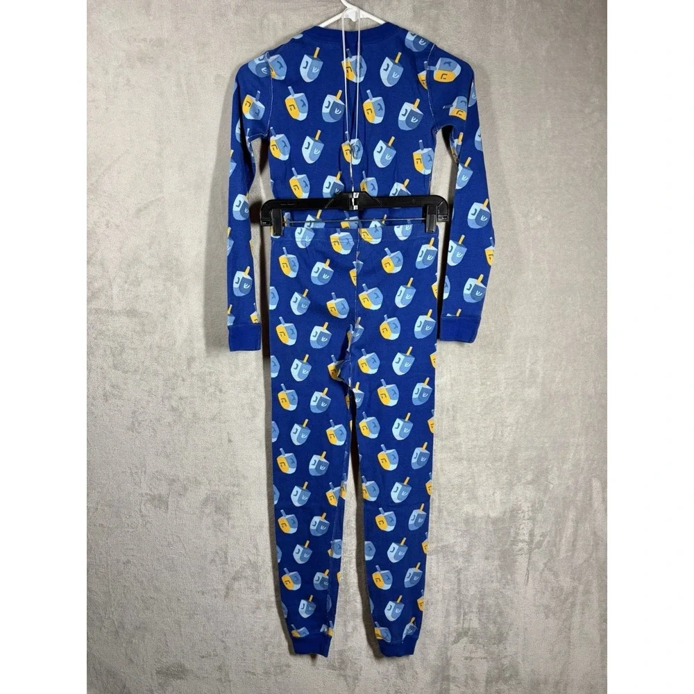 Hanna Andersson Fitted Dreidel Pajamas Kids Size 12 Blue Organic Cotton Hanukkah